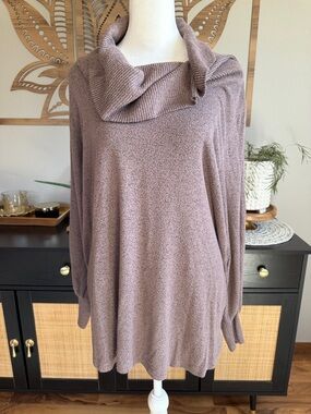Grace The Perfect Fit 1X Lightweight Cowl Neck Tunic Sweater / Mauve Taupe